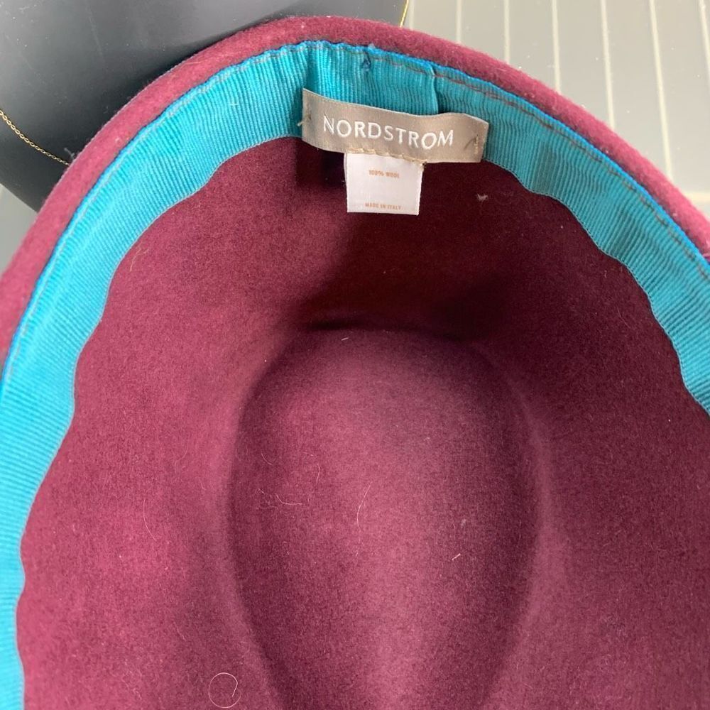 Nordstrom Maroon Teal Italian Felt Wool Fedora Hat Women's One Size - Picture 5 of 6